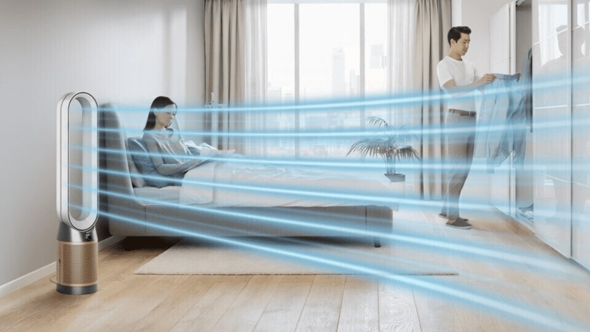 Trong quá trình sử dụng, Dyson TP04 nhanh chóng loại bỏ mùi và bụi mịn chỉ sau vài phút, mang lại không khí trong lành cho cả phòng khách và phòng ngủ
