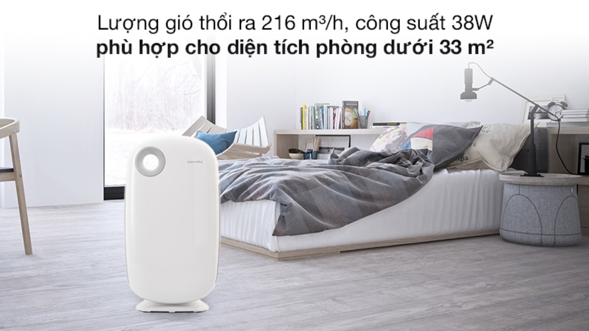 Máy được trang bị 3 lớp lọc cơ bản gồm màng lọc thô, than hoạt tính và màng HEPA – đủ để xử lý bụi mịn PM2.5
