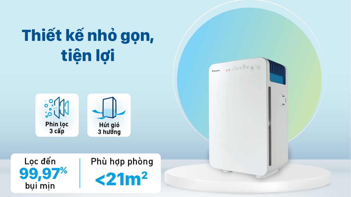 Với thiết kế gọn nhẹ, vận hành êm và hiệu quả lọc bụi ổn định, máy lọc không khí Daikin MC30VVM-A là lựa chọn phù hợp cho không gian nhỏ